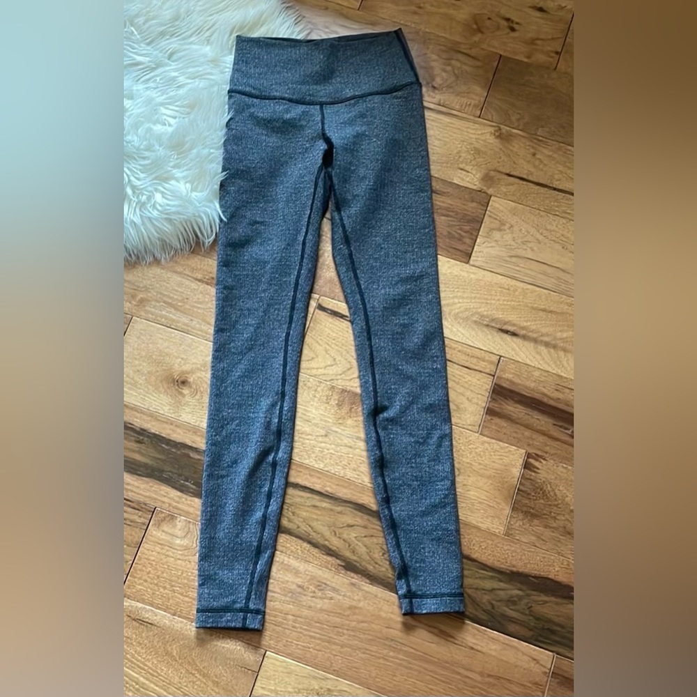 Lululemon leggings wunder under variegated knit knitted grey gray tights